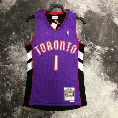 Maillot de Basket #1 Tracy Mcgrady Raptors 1999-00 Vintage Violet Noir Imprimé